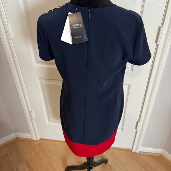 LAUREN RALPH LAUREN Two Tone Navy Red Anchor Buttons Sailor Shift Dress 4 NWT - Picture 7 of 10